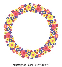 Round floral frame. Circle flower wreath. For greeting card, wedding , birthday card, invitation. Vector illustration.