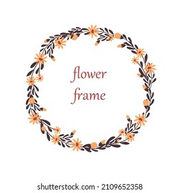 round floral frame from colorful little flowers and leaves 