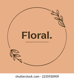 Round floral frame for copy space. minimalist flower illustration in vintage design style
