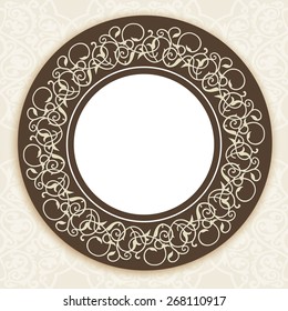 Round floral frame. Floral damask ornament. Design contains many elements. Place for your text. Vector illustration