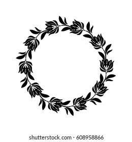 Round floral frame. Element for your design. Vector art