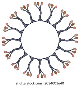 Round floral frame. Geometrical circular border with abstract botanical motifs.