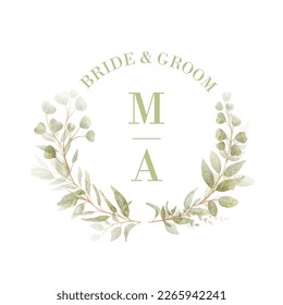 Round floral frame with green silhouettes of meadow herbs on white background. Herbal wreath. Decorative wreath. Wild grass