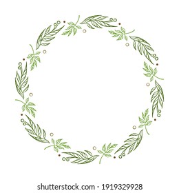 Marco floral redondo. Corona verde de primavera. Monograma, invitación de boda o plantilla de tarjeta de saludo.