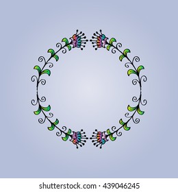Round floral frame.  Hand drawing illustration.