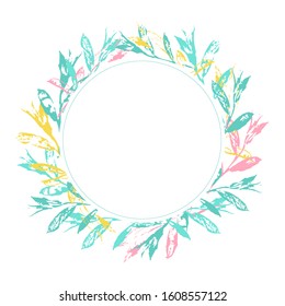 Round floral frame isolated on white background