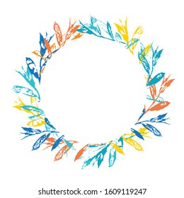 Round floral frame isolated on white background