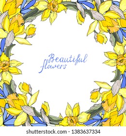 Round floral frame made of  narcissus and primrose.With space for your text.