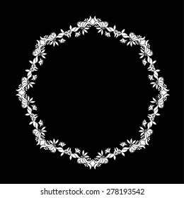 Round floral frame. Ornamental pattern. Vector element for your design