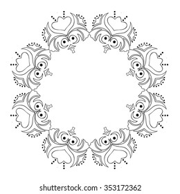 Round floral frame. Ornamental pattern. Vector art