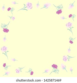 Round floral frame with peony, roses and buds. Vector illustration.