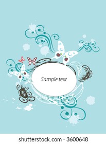round floral frame for text or photo with butterfly and flower