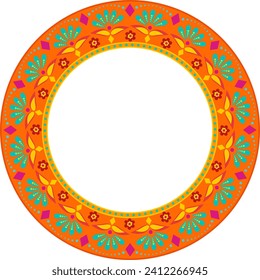 Round floral frame in traditional mexican style