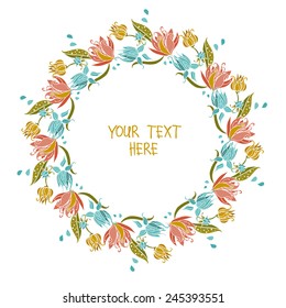 Round floral frame. Vector illustration