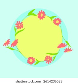 Round floral frame, vector illustration.