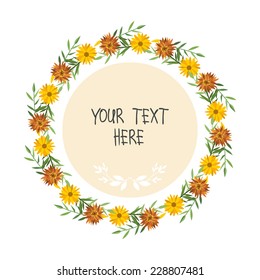 Round floral frame. Vector template