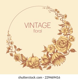 Marco floral redondo, vector de estilo vintage