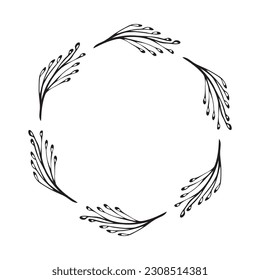 Round floral frame for wedding invitations or party Hand drawn circle herbal vector frame