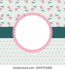 Round floral frame with wildflowers in pastel colors. Cute floral pattern Vector illustration