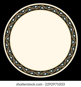 Round Floral Frame for your design. Traditional Islamic Design. Mosque decoration element. Elegance Background with Text input area in a center.