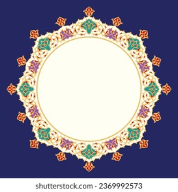 Round Floral Frame for your design. Traditional Islamic Design.Elegance Background with Text input area in a center. Suitable for greeting card, poster, invitation and banner