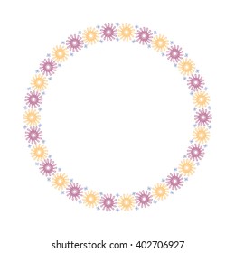 Round floral frame for your design. Hand drawn aster. Vector illustration.
