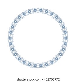 Round floral frame for your design. Hand drawn flower and leaves. Vector illustration.