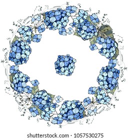 Round floral garland with hydrangea flowers. Decoration for wedding and romantic design