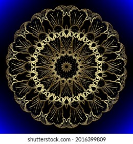 Patrón redondo de oro dorado mandala. Fondo de brillo ornamental vectorial. Marco decorativo colorido. Ornamentos de época. Ornate flores, círculos. Rosette. Placa. Bonito diseño de estilo emboscado.