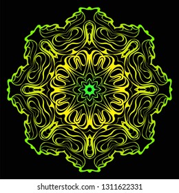 Round Floral Mandala Ornament. Vector Illustration. Isolated. Oriental Design Layout. Black green color.
