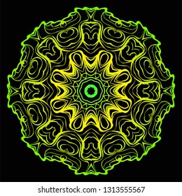 Round Floral Mandala Ornament. Vector Illustration. Isolated. Oriental Design Layout. Black green color.