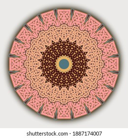 Round floral mandala pattern. Celtic style ornamental vector background. Modern ornate backdrop. Geometric rosette ornaments with circles, intricacy lines, shapes. Colorful decorative abstract design.