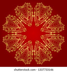 Round Floral Ornament Mandala. Vector Illustration.. For Home Decor, Interior Design, Coloring Book, Greeting Card, Invitation, Tattoo. Anti-Stress Therapy Pattern. Red, gold color.