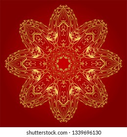 Round Floral Ornament Mandala. Vector Illustration.. For Home Decor, Interior Design, Coloring Book, Greeting Card, Invitation, Tattoo. Anti-Stress Therapy Pattern. Red, gold color.