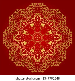 Round Floral Ornament Mandala. Vector Illustration.. For Home Decor, Interior Design, Coloring Book, Greeting Card, Invitation, Tattoo. Anti-Stress Therapy Pattern. Red, gold color.