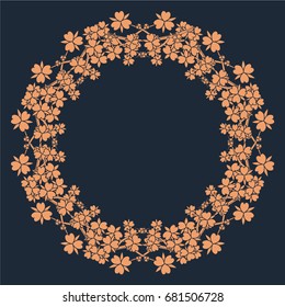 Round Floral Ornament on Dark Background. Template of Decorative Frame. Vector Vintage Symbol for Logo, Stamps, Restaurants, Cafes, Shops.