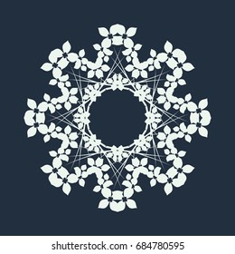 Round Floral Ornament on Dark Background. Template of Decorative Frame. Vector Vintage Symbol for Logo,  Stamps,  Restaurants,  Cafes,  Shops.