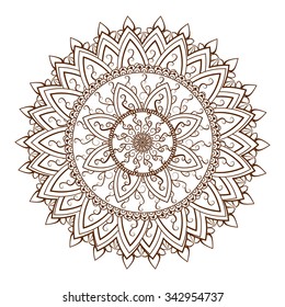 Round floral ornament pattern. Design element in  Indian Mehndi  style. Vector illustration
