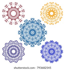 Round floral ornaments. Set. Vector illustration