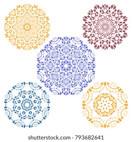 Round floral ornaments. Set. Vector illustration