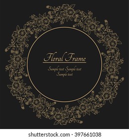 Round floral ornate frame with place for text. Stylish invitation card. Elegant greeting card. Vector element of graphic design