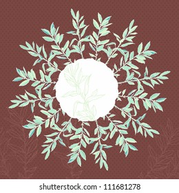 Round floral pattern with autumn branches leaves