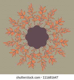Round floral pattern with autumn branches leaves