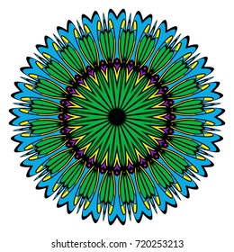 Round floral pattern. Decorative coloring Mandala. Design element for tattoo, invitation card, yoga symbol, relax therapy
