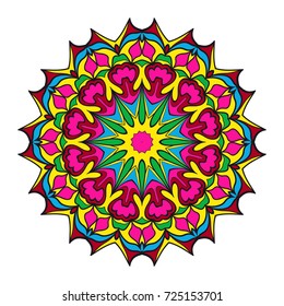 Round floral pattern. Decorative coloring Mandala. for tattoo, invitation card, yoga symbol, relax therapy. vector