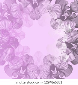 Diseño floral redondo con orquídeas ornamentales en tonos rosas. Gradiente digital. Se puede utilizar como creación de diseño de boda, fondo de fantasía, textil femenino, tarjeta de saludo, banner, página de título.