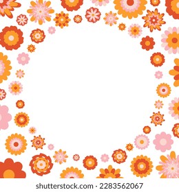 Round floral retro frame. Background for postcards and invitations. Vector illustration.