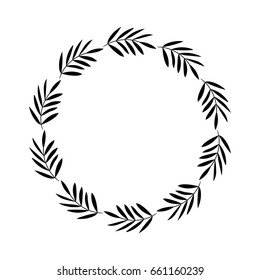Round floral rustic frame, simple floral wreath on white background