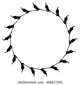 Round floral silhouette frame. Vector clip art.