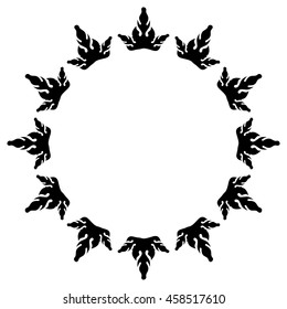 Round floral silhouette frame. Vector clip art.